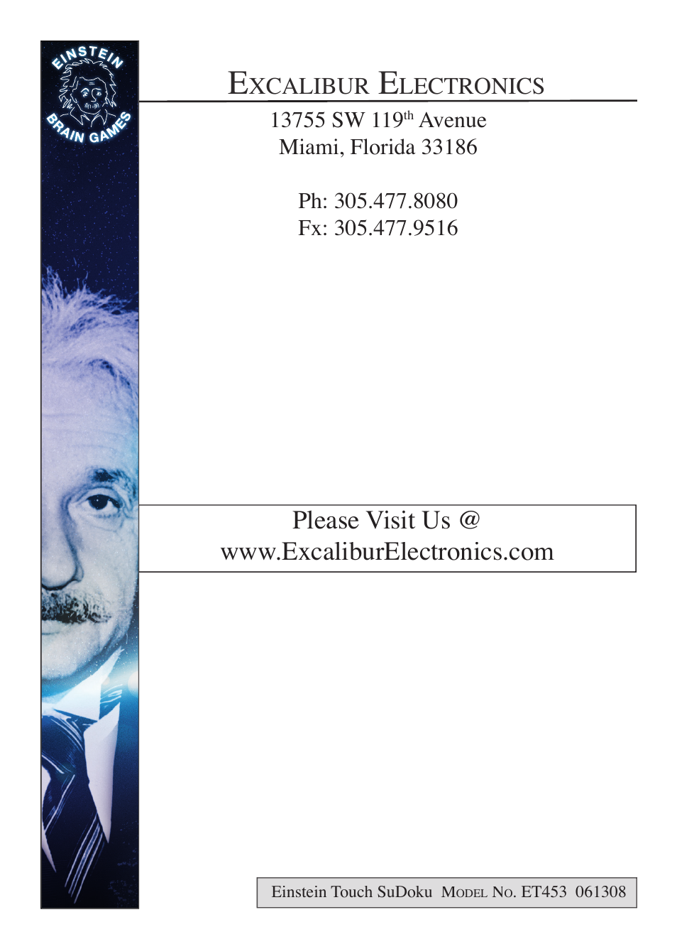 EXCALIBUR ET450 Einstein Eye Trainer User Manual | Page 12 / 12