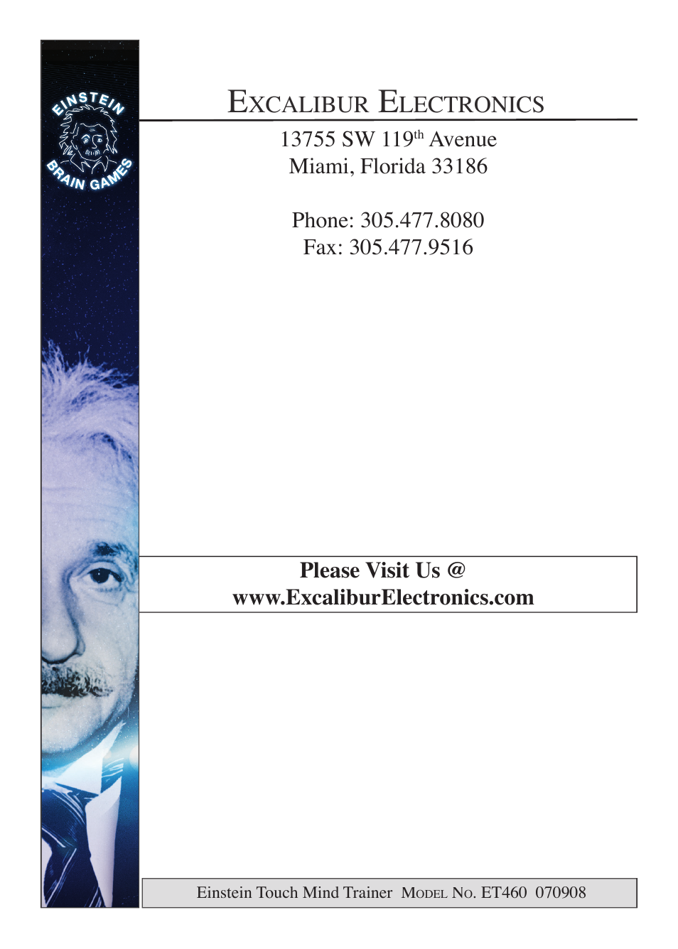 EXCALIBUR ET460 Einstein Mind Trainer User Manual | Page 12 / 12