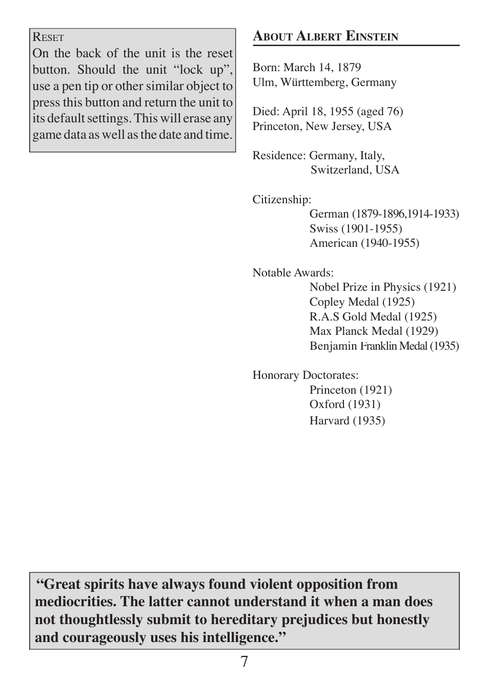 EXCALIBUR ET460 Einstein Mind Trainer User Manual | Page 7 / 12