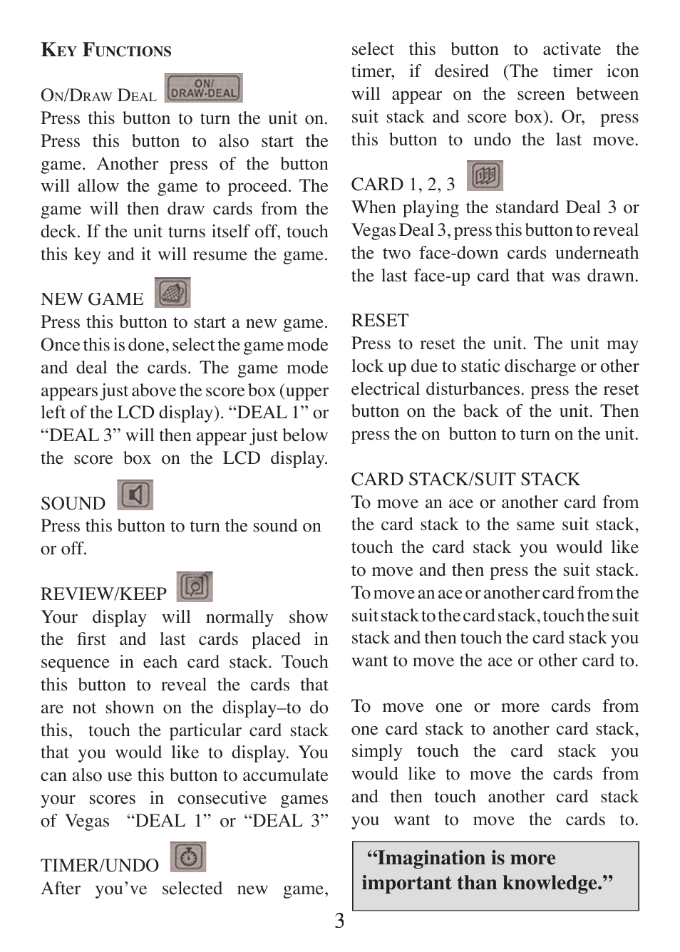 EXCALIBUR ET470 Einstein Touch Solitaire User Manual | Page 3 / 12