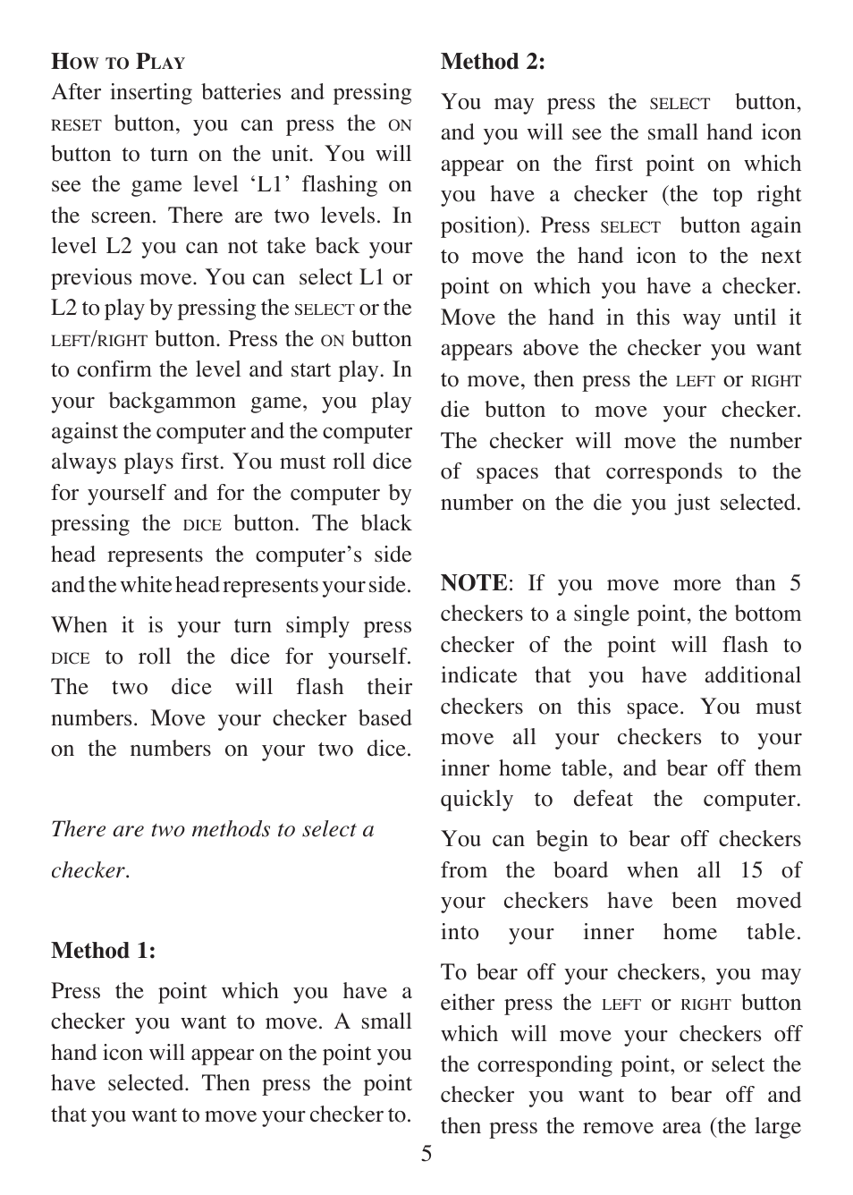 EXCALIBUR ET477 Einstein Touch Backgammon User Manual | Page 5 / 12