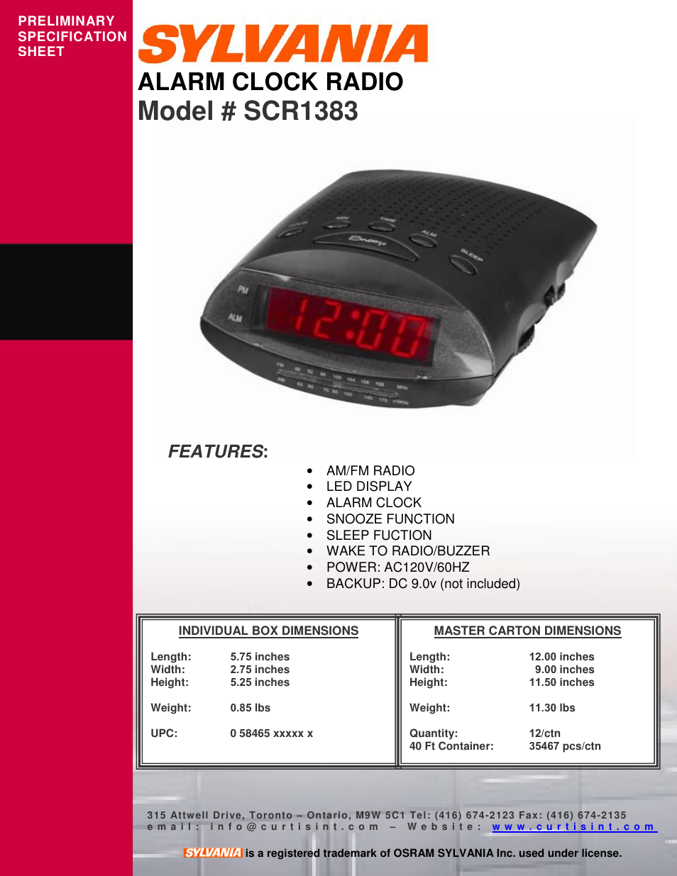 Curtis SCR1383 User Manual | 1 page