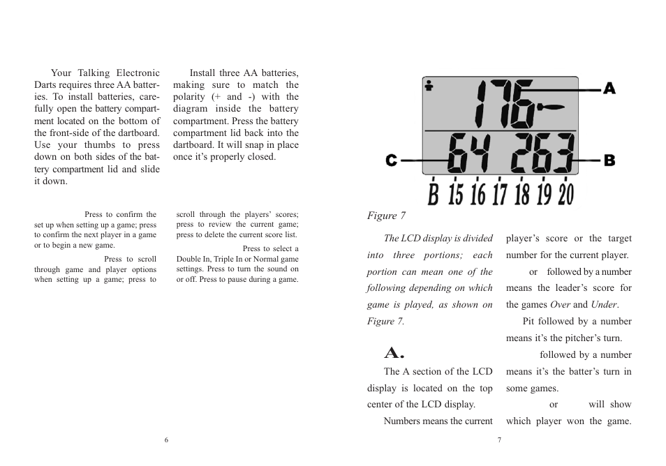 Installing batteries, Lcd display, Function of buttons | EXCALIBUR PL13-2 Talking Electronic Dartboard User Manual | Page 4 / 15
