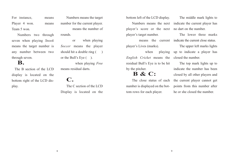 B & c | EXCALIBUR PL13-2 Talking Electronic Dartboard User Manual | Page 5 / 15
