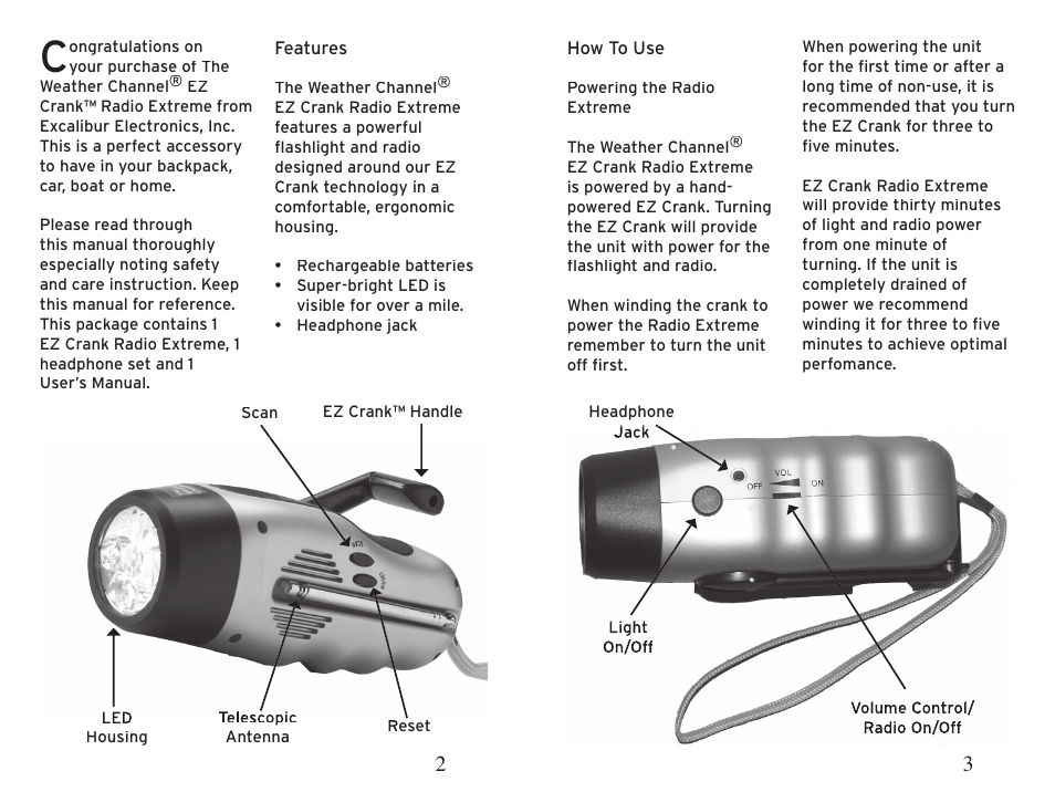 EXCALIBUR H632S-WC Weather Channel EZ Crank Radio Extreme User Manual | Page 2 / 5