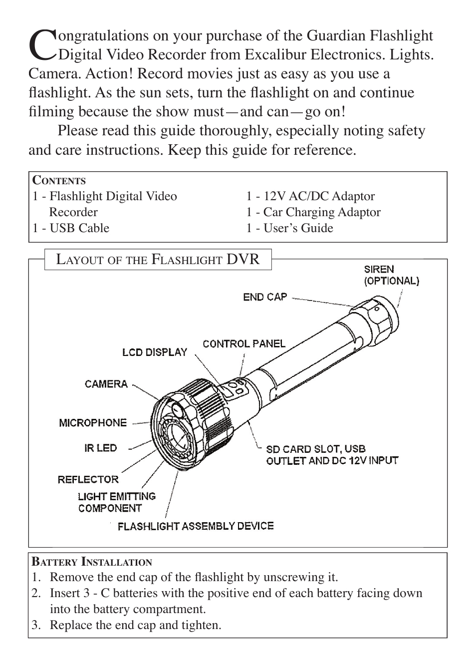 EXCALIBUR H652 Roadside Digital Video Recorder & Flashlight User Manual | Page 2 / 8