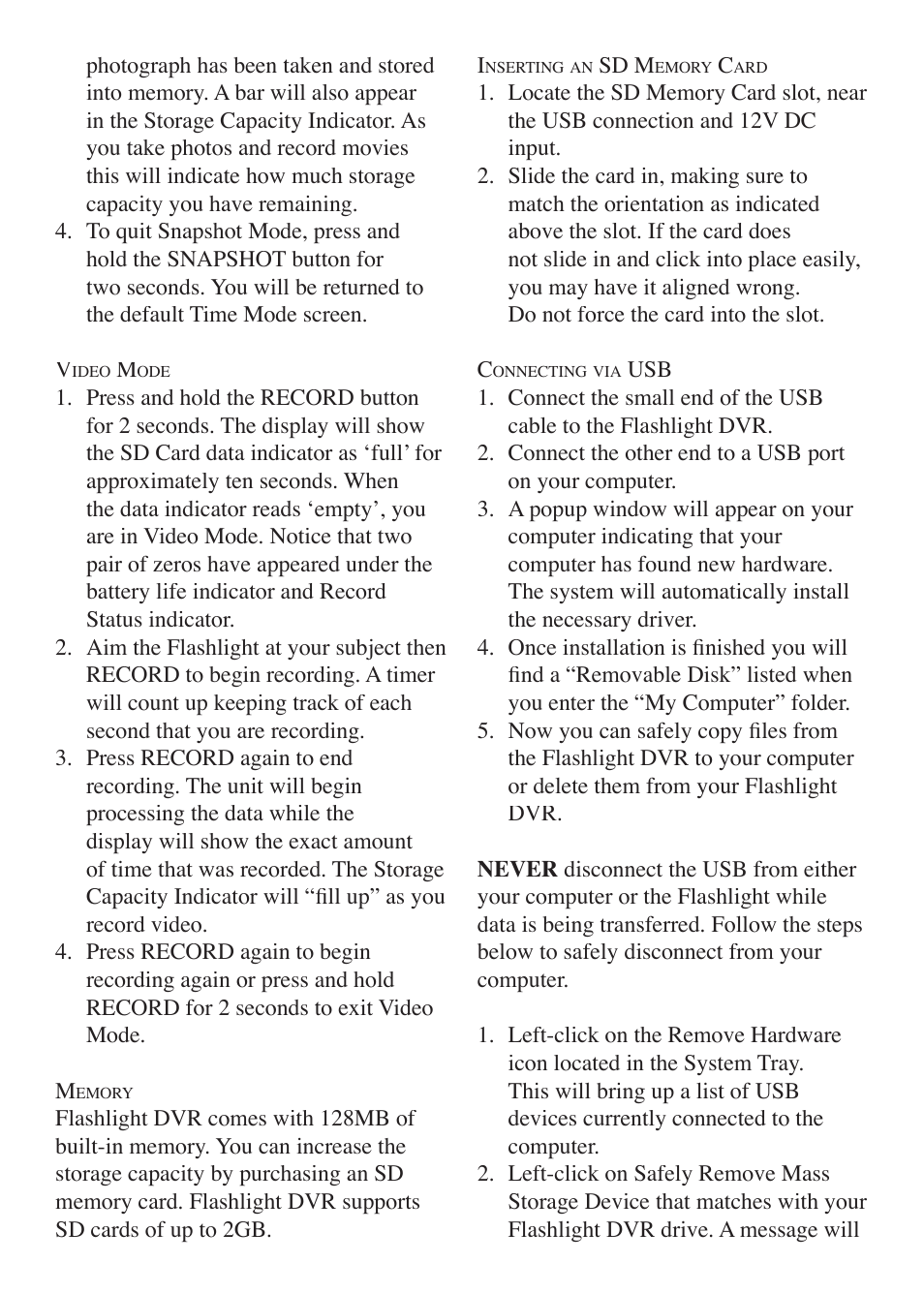 EXCALIBUR H652 Roadside Digital Video Recorder & Flashlight User Manual | Page 5 / 8