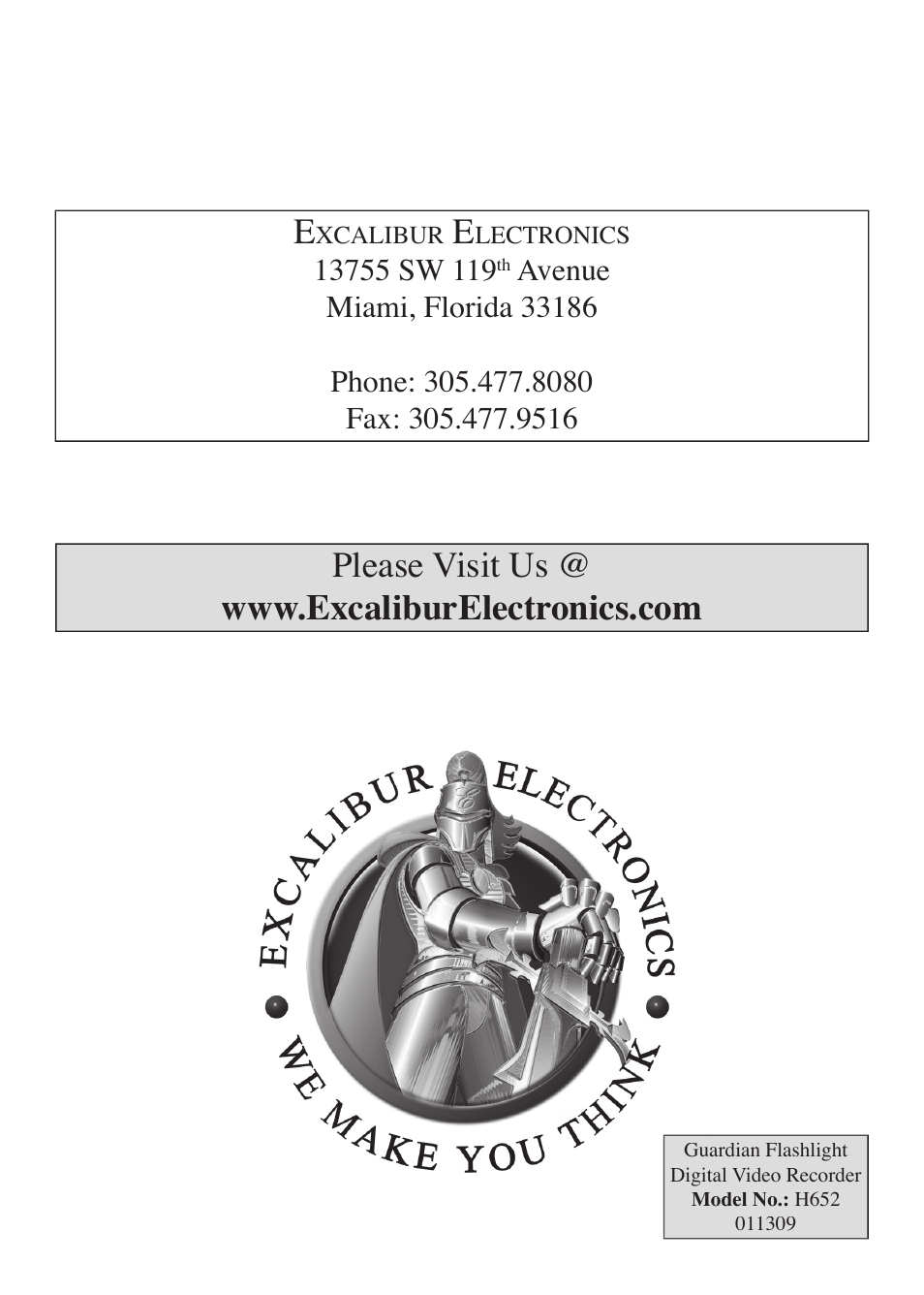 EXCALIBUR H652 Roadside Digital Video Recorder & Flashlight User Manual | Page 8 / 8