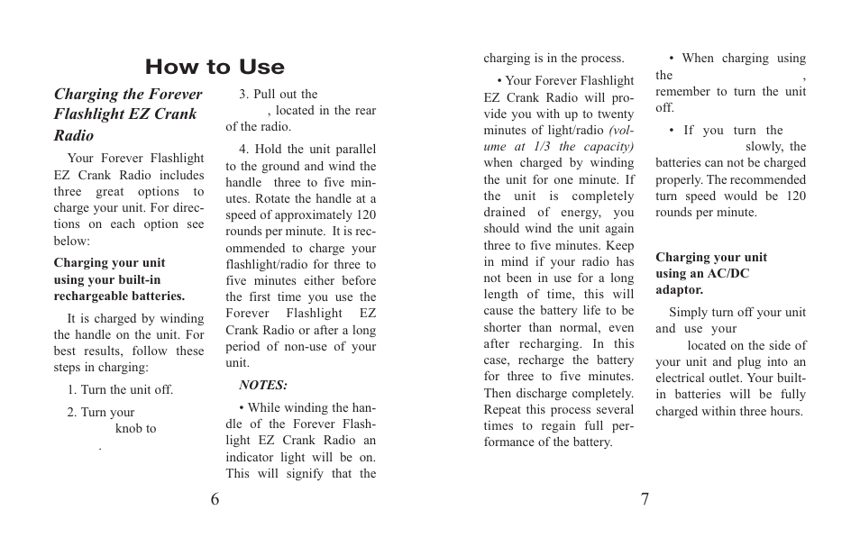 How to use | EXCALIBUR H690 Forever Flashlight  EZ Crank Radio User Manual | Page 4 / 9