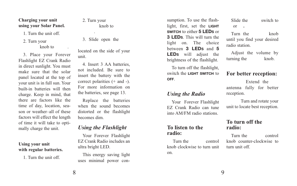 Using the flashlight, Using the radio, For better reception | EXCALIBUR H690 Forever Flashlight  EZ Crank Radio User Manual | Page 5 / 9