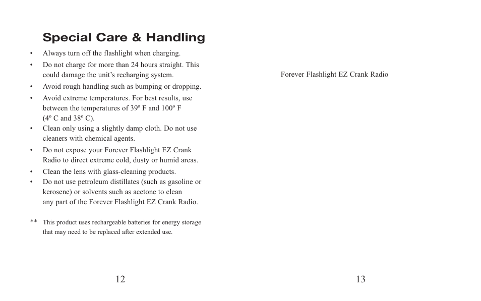 Special care & handling, Battery information | EXCALIBUR H690 Forever Flashlight  EZ Crank Radio User Manual | Page 7 / 9