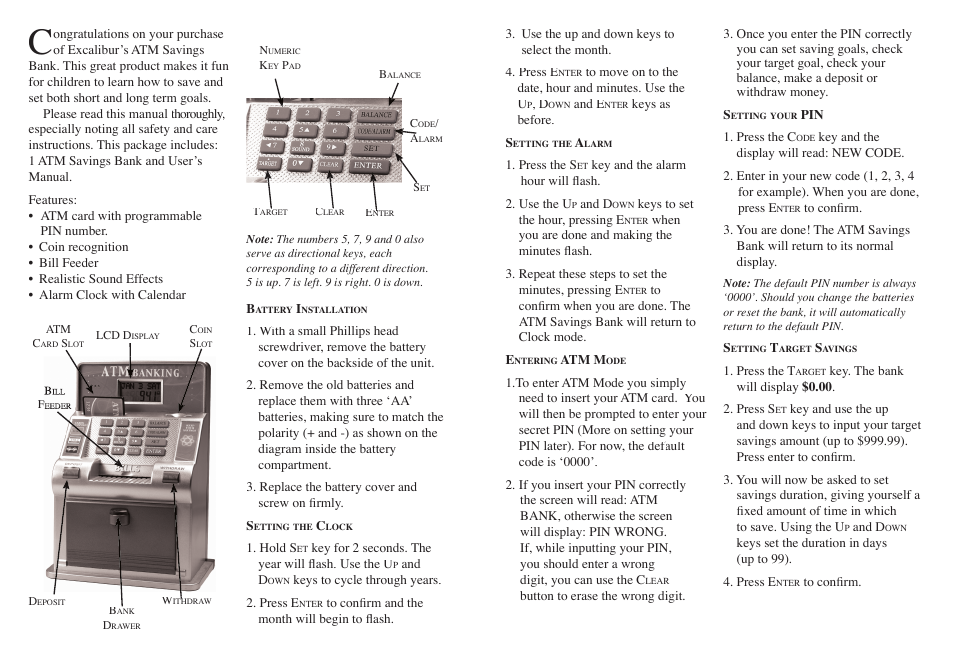 EXCALIBUR 451 Electronic ATM Savings Bank User Manual | Page 2 / 5