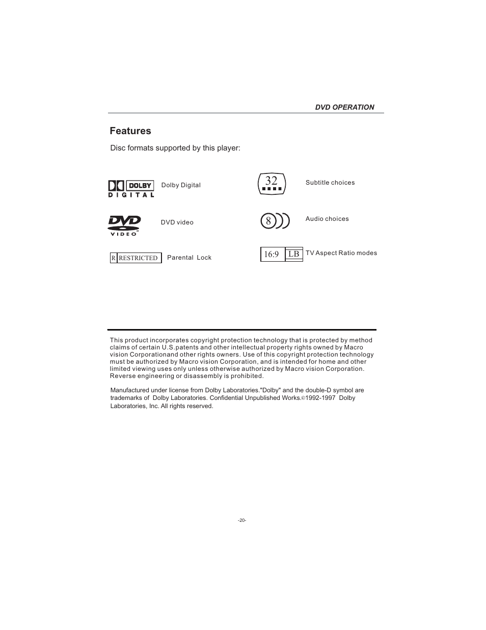 Features | Curtis LCDVD194 User Manual | Page 21 / 37