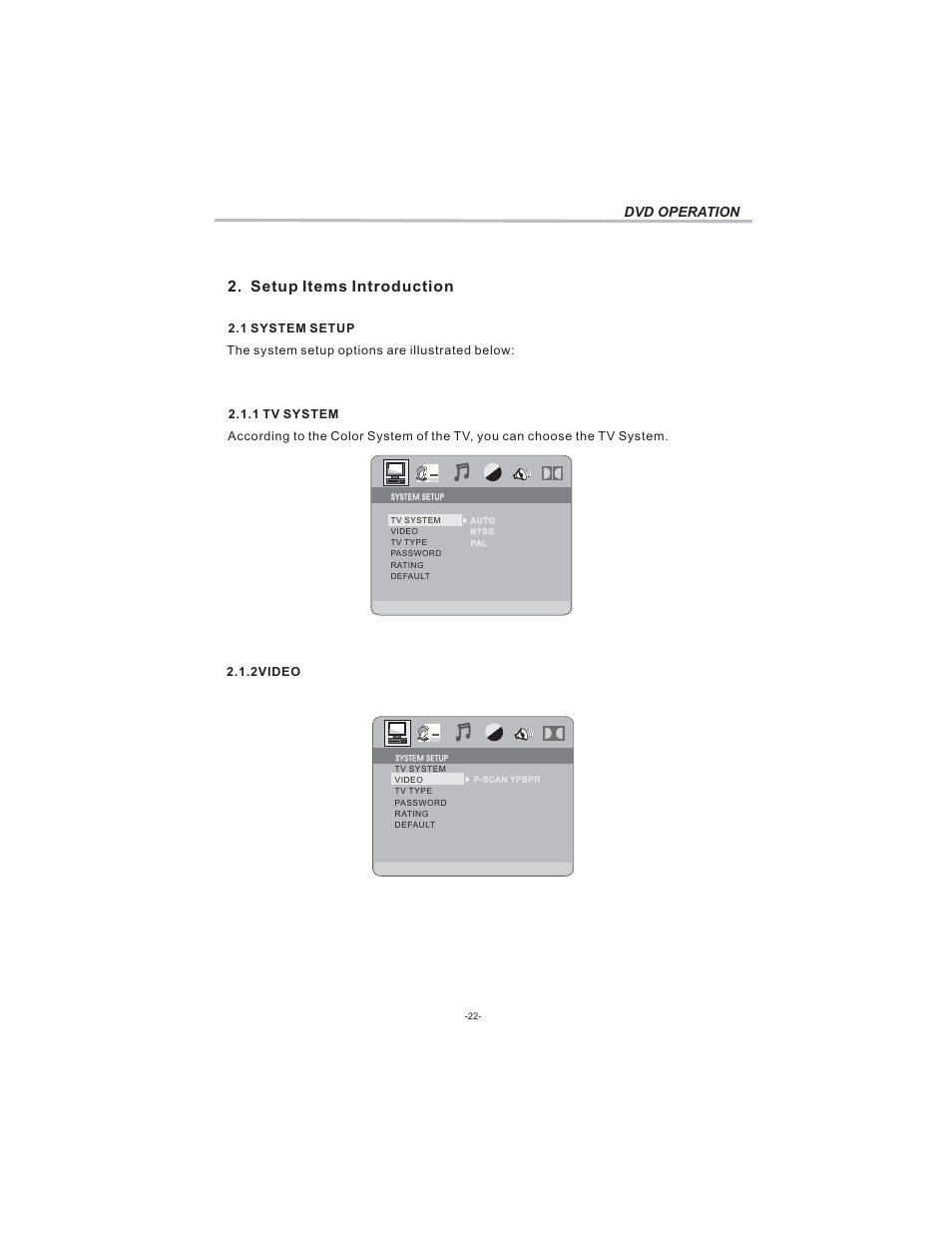 Setup items introduction, Dvd operation | Curtis LCDVD194 User Manual | Page 23 / 37