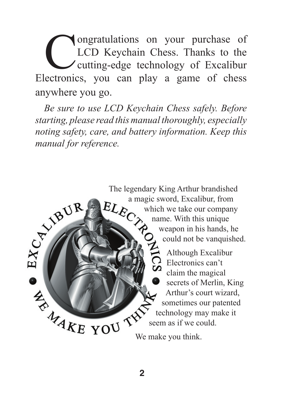 EXCALIBUR 410K-CS LCD Keychain Chess User Manual | Page 2 / 13