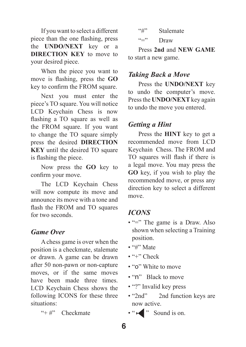 EXCALIBUR 410K-CS LCD Keychain Chess User Manual | Page 6 / 13