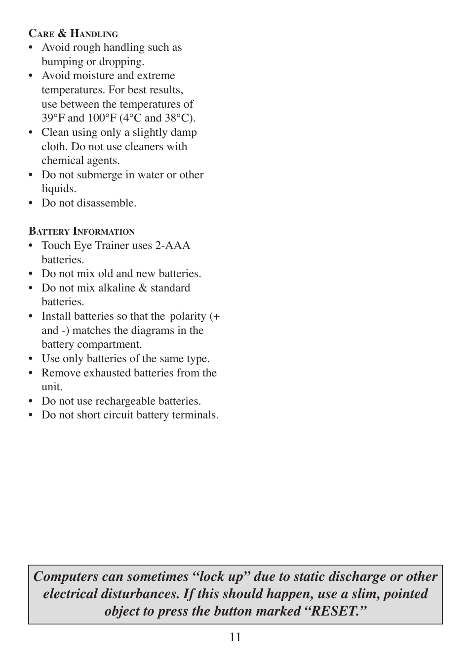 EXCALIBUR 451 Touch Screen Eye Trainer User Manual | Page 11 / 16