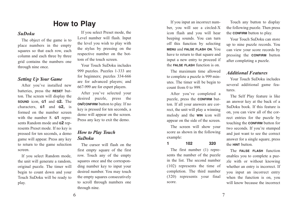 How to play | EXCALIBUR 453K Executive Touch Sudoku User Manual | Page 4 / 7