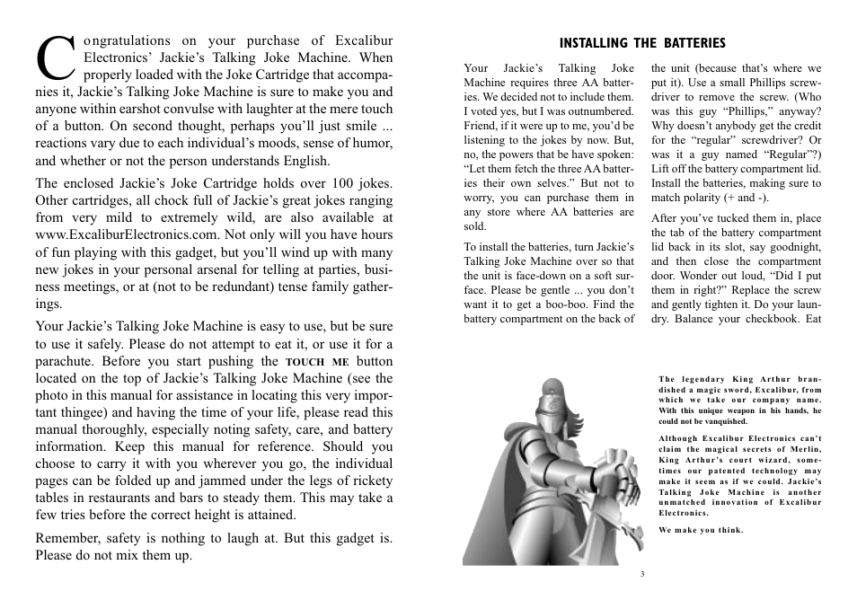 EXCALIBUR JK03 Talking Joke Machine User Manual | Page 2 / 5
