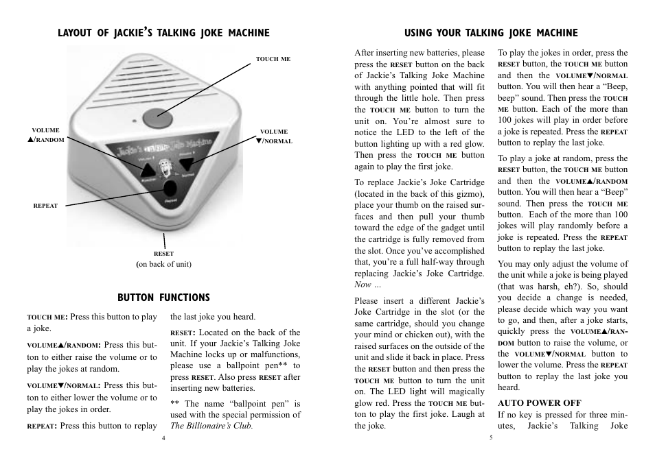 EXCALIBUR JK03 Talking Joke Machine User Manual | Page 3 / 5