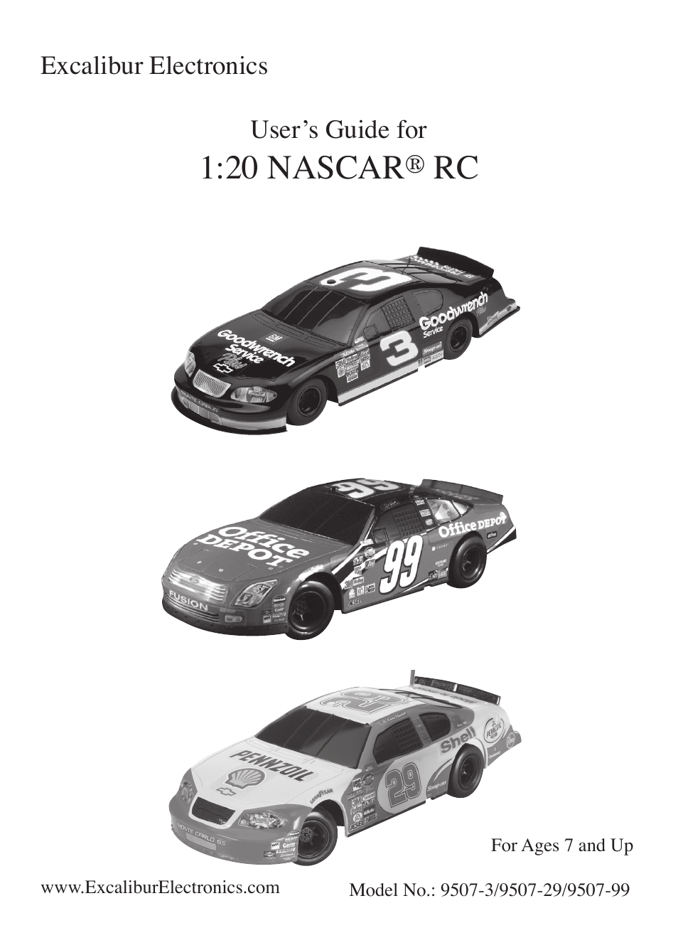 EXCALIBUR 9507-3 NASCAR Dale Earnhardt No. 3 Radio Control Car 1:20 Scale User Manual | 5 pages