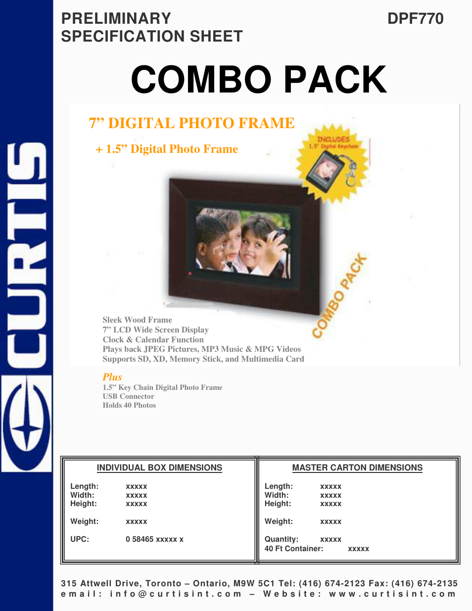 Curtis Digital Phot frame DPF770 User Manual | 1 page