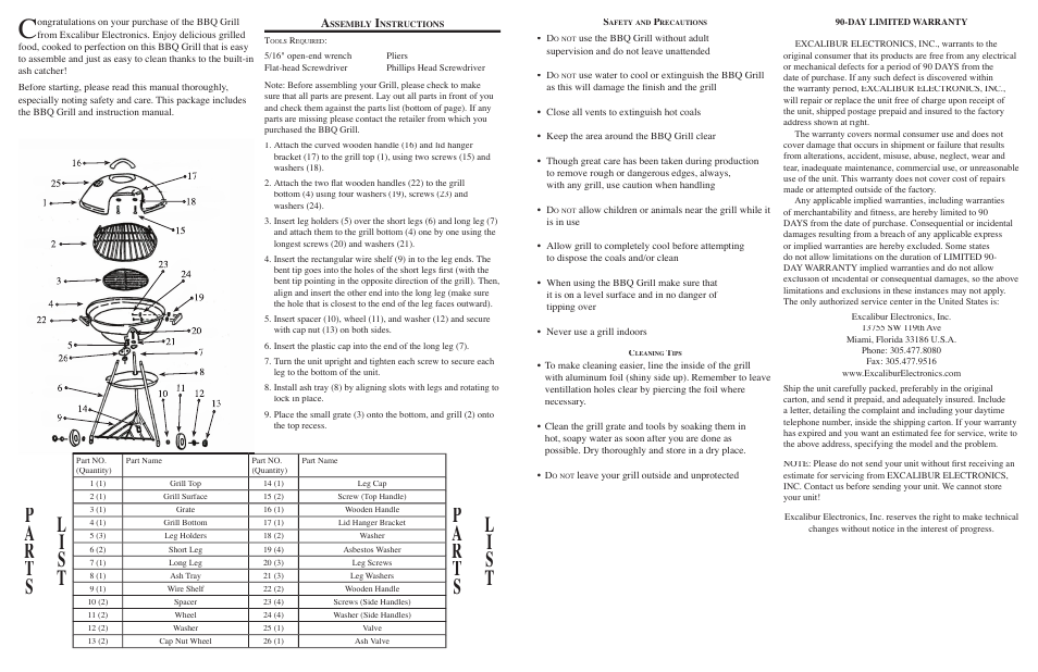 EXCALIBUR 814R BBQ Grill User Manual | Page 2 / 3