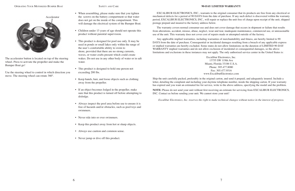 EXCALIBUR PR11BK Motorized Bumper Boat User Manual | Page 4 / 5