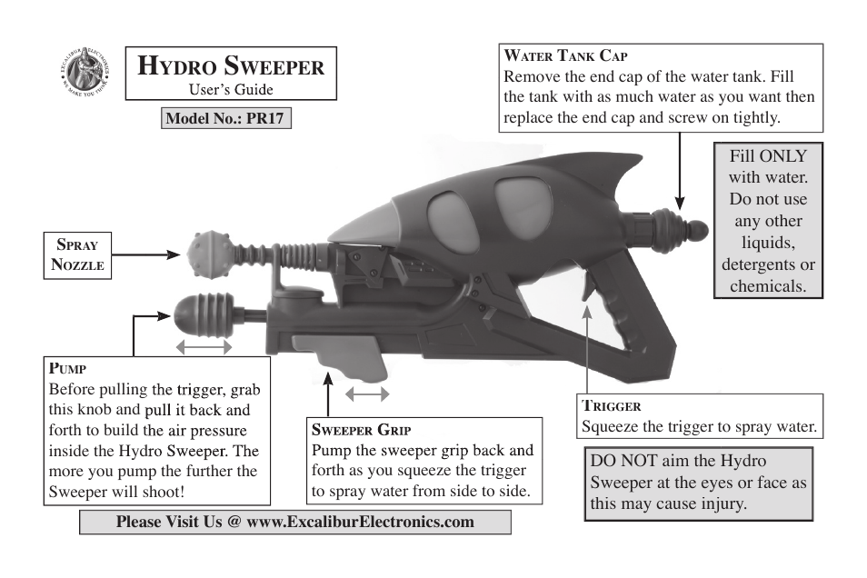 EXCALIBUR PR17 Aqua Bolt Radio Control Hydro Cannon Sentry User Manual | 2 pages