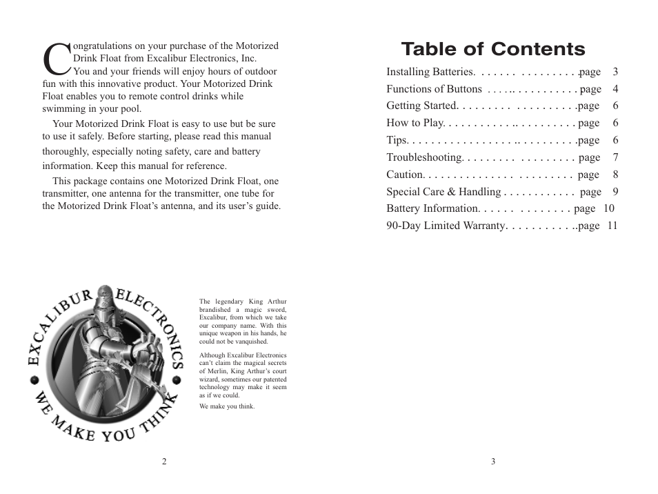 EXCALIBUR PR640 RC Motorized Drink Float User Manual | Page 2 / 7