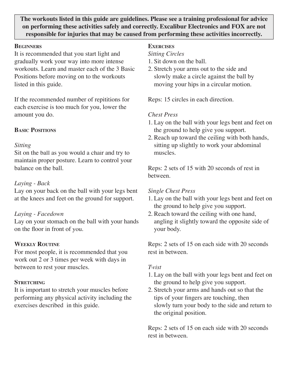 EXCALIBUR FT105B Fox Sports Core Stability Ball User Manual | Page 2 / 4