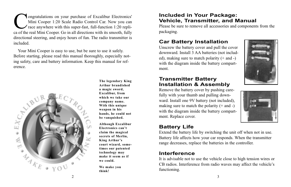 EXCALIBUR 9344-B 1:20 Scale Mini Cooper Blue - 27 MHz User Manual | Page 2 / 6