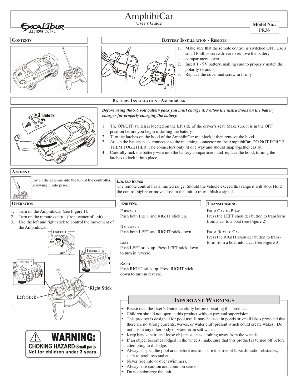 EXCALIBUR PR25 Radio Control Amphibicar User Manual | 2 pages