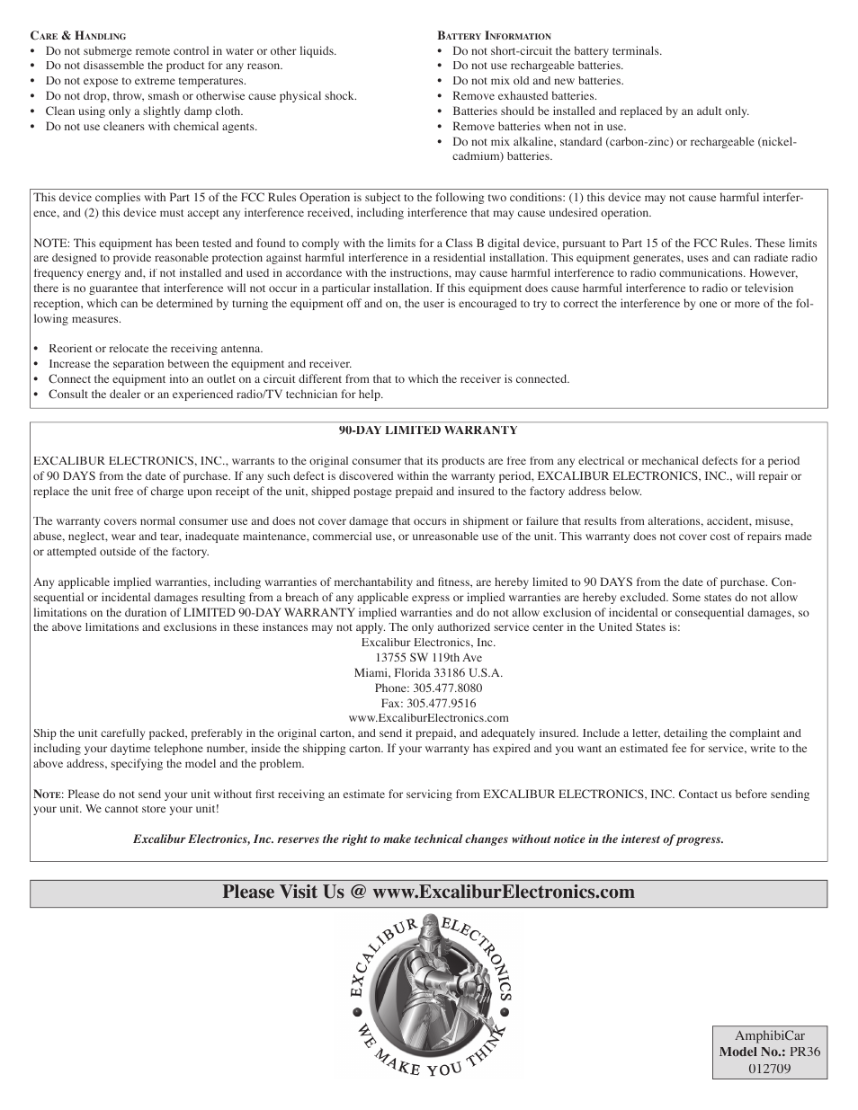 EXCALIBUR PR25 Radio Control Amphibicar User Manual | Page 2 / 2