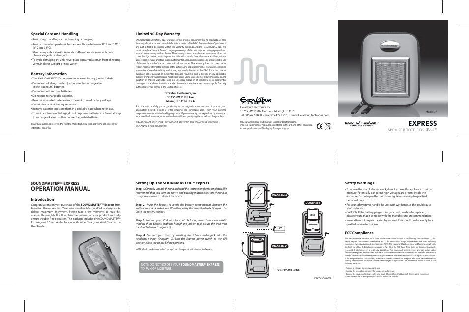 EXCALIBUR 137 SoundMaster Express User Manual | 1 page