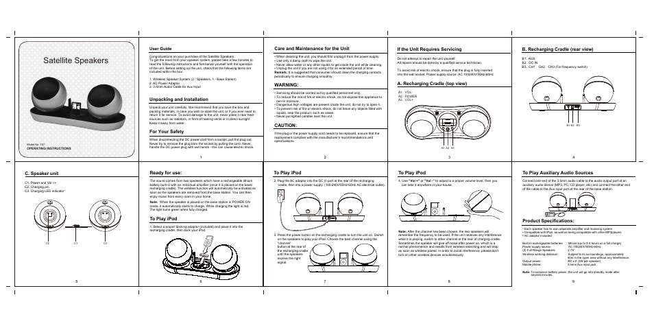 EXCALIBUR 157BK SoundMaster Satellite Wireless Speakers User Manual | 1 page
