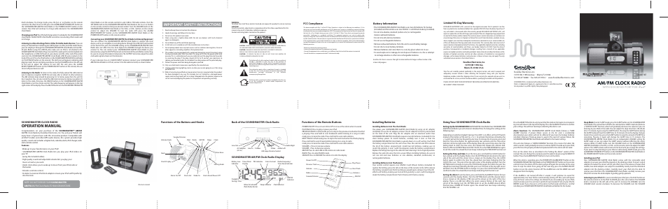 EXCALIBUR 187 SoundMaster Clock Radio User Manual | 1 page