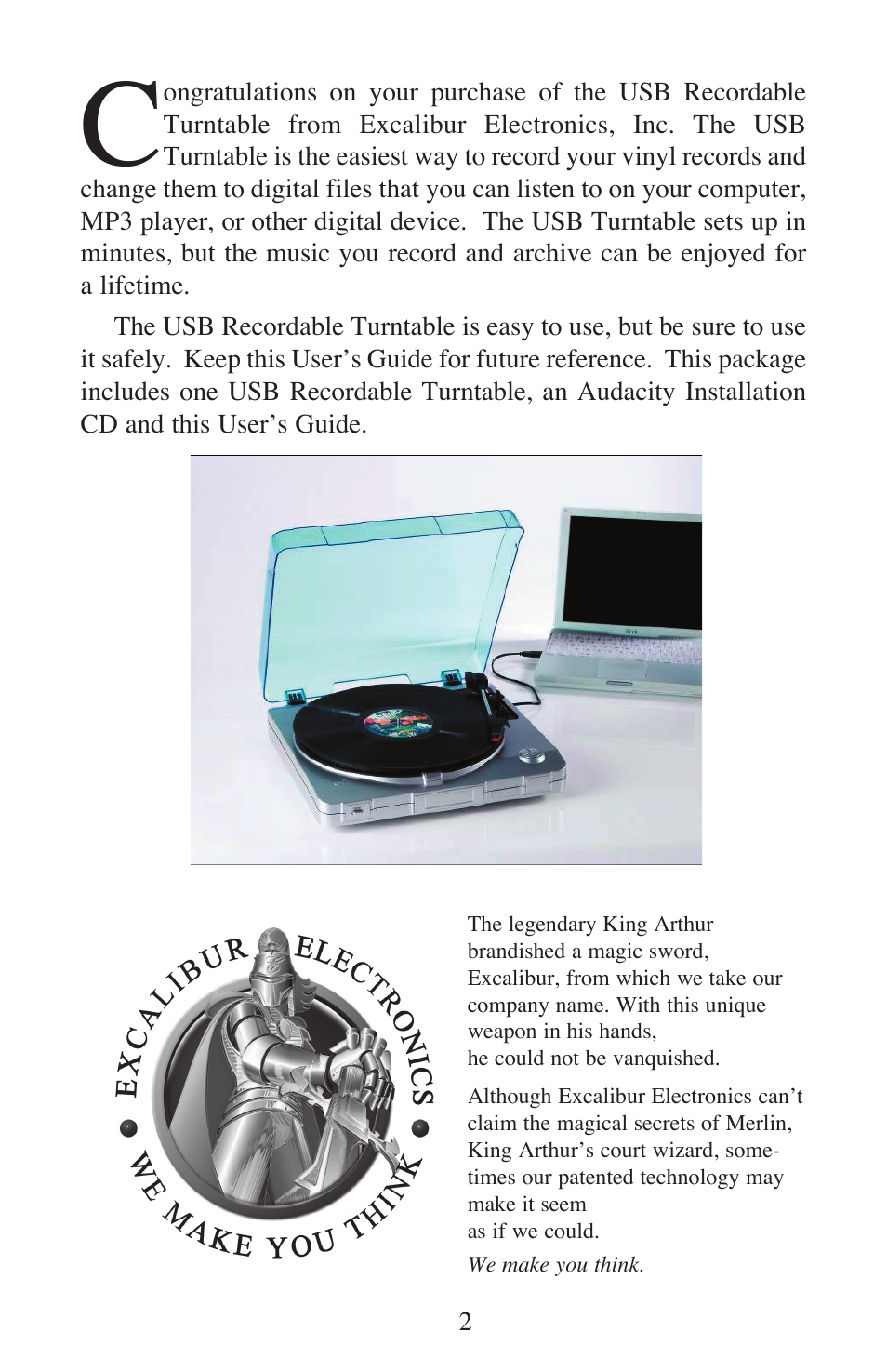 EXCALIBUR 491 SoundMaster Classic USB Turntable User Manual | Page 2 / 20