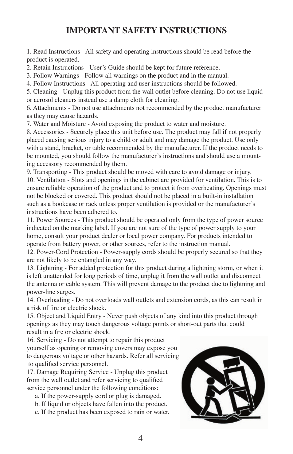 Important safety instructions | EXCALIBUR 491 SoundMaster Classic USB Turntable User Manual | Page 4 / 20