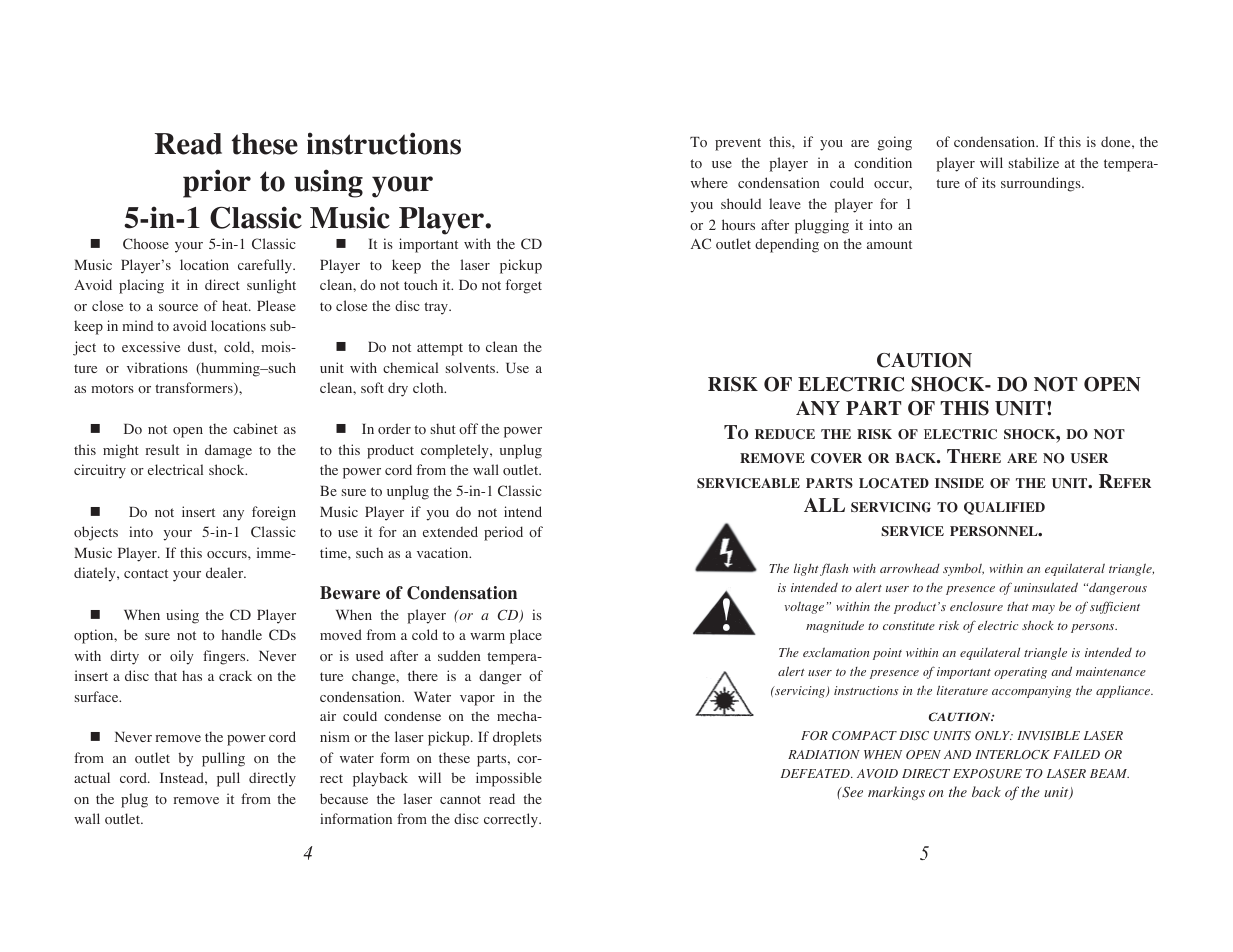 EXCALIBUR RD70-OA SoundMaster Classic 5-in-1 Music Center User Manual | Page 3 / 11