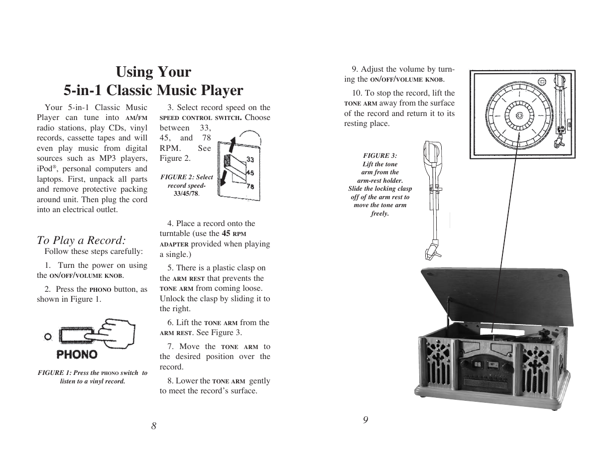 Using your 5-in-1 classic music player | EXCALIBUR RD70-OA SoundMaster Classic 5-in-1 Music Center User Manual | Page 5 / 11