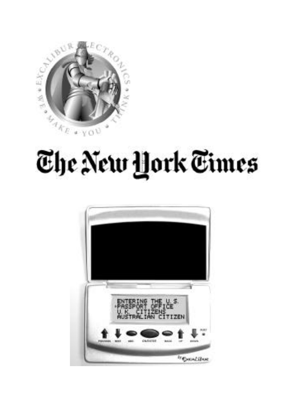 EXCALIBUR 456 The New York Times Travel Master User Manual | 16 pages