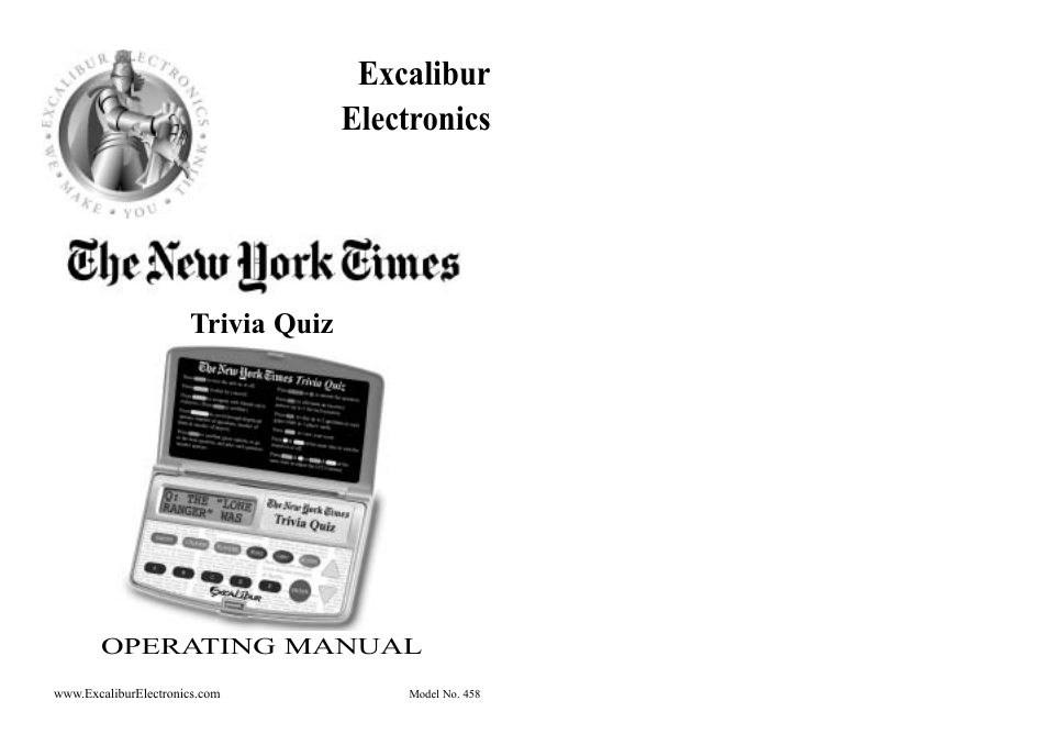 EXCALIBUR 458 The New York Times QuizMaster User Manual | 7 pages