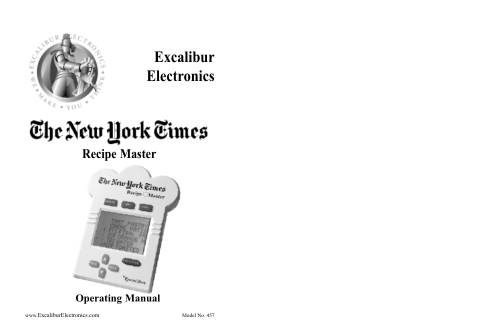 EXCALIBUR 457 The New York Times Recipe Master User Manual | 13 pages