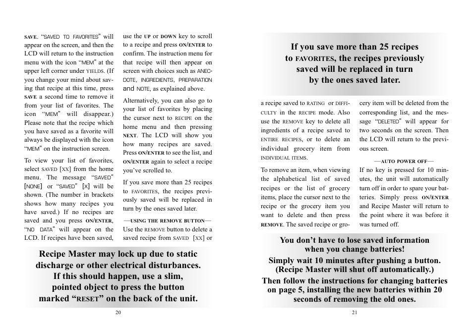 If you save more than 25 recipes to, On the back of the unit | EXCALIBUR 457 The New York Times Recipe Master User Manual | Page 11 / 13