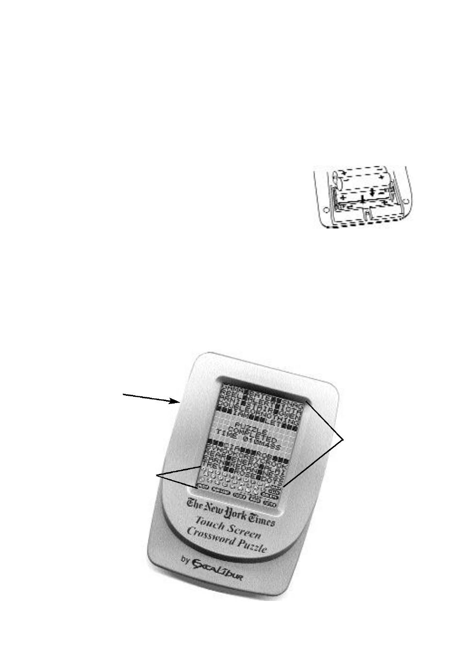 Installing batteries | EXCALIBUR 455-3 The New York Times Touch Screen Crossword Puzzle User Manual | Page 3 / 12