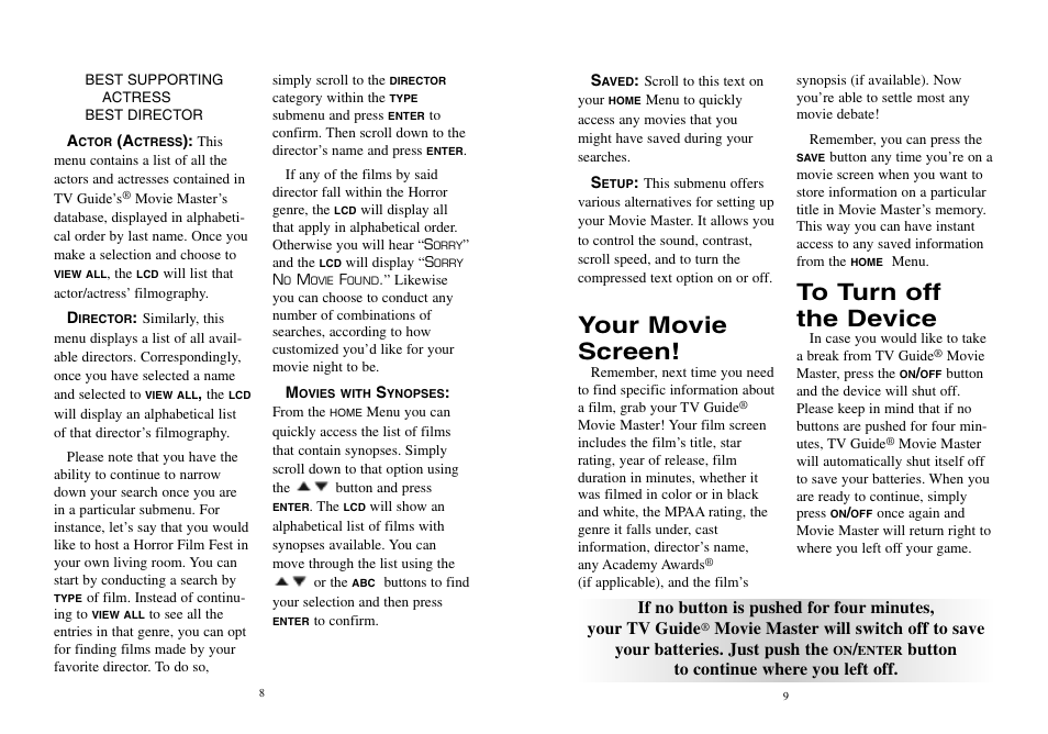 Your movie screen | EXCALIBUR TV10 TV Guide Movie Master User Manual | Page 5 / 7