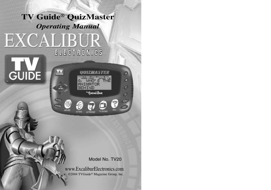 EXCALIBUR TV20 TV Guide Quiz Master User Manual | 8 pages