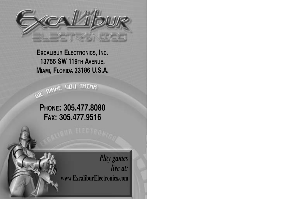 Play games live at, 8080 f | EXCALIBUR TV20 TV Guide Quiz Master User Manual | Page 8 / 8