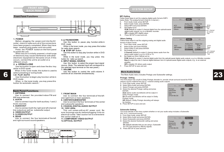 Т³гж 7, Down up, Output | Output l l sw sw coaxial s-video video r | Curtis DVD6040 User Manual | Page 7 / 15